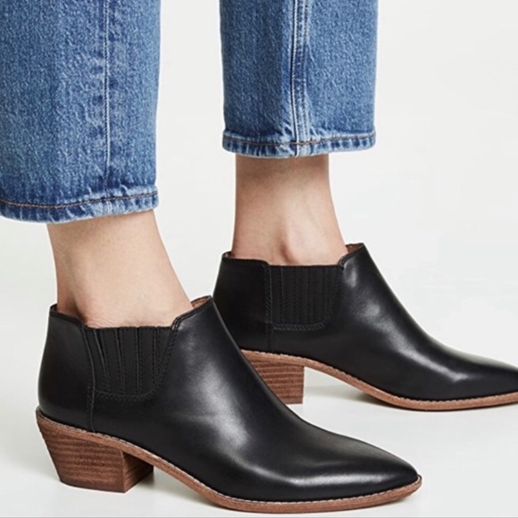 Madewell Sonia Chelsea black leather boots Truck Ankle Block Heel M3461 size 10 - Picture 1 of 10